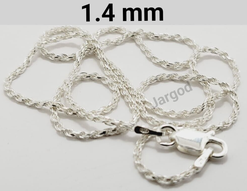 JARGOD Real Solid 925 Sterling Silver Rope Chain Diamond Cut Necklace 1.4mm - Made in Italy