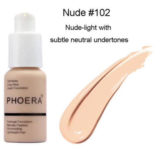 Phoera Foundation Makeup Full Coverage Liquid Base Brighten Long Lasting (Pack of Four Bottles)