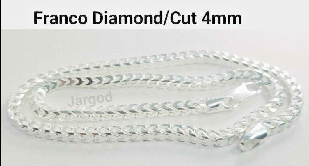 JARGOD Real Solid 925 Sterling Silver Franco Diamond Cut Chain Necklace 4mm - Made in Italy