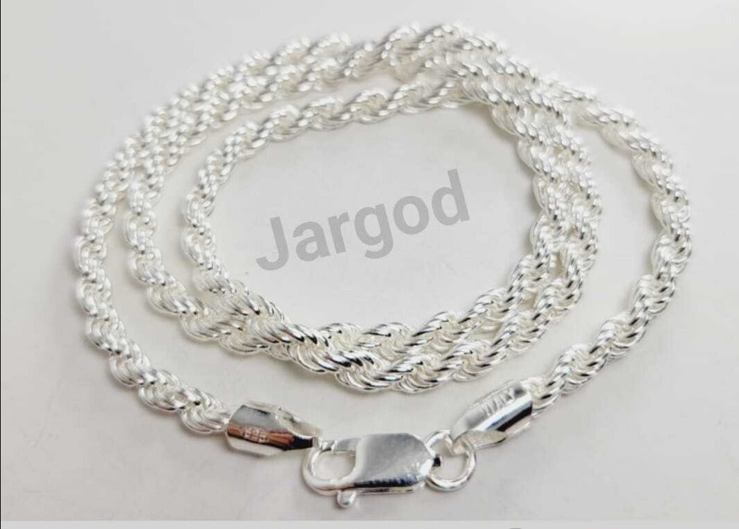 JARGOD Real Solid 925 Sterling Silver Rope Chain Necklace 3.9mm - Made in Italy