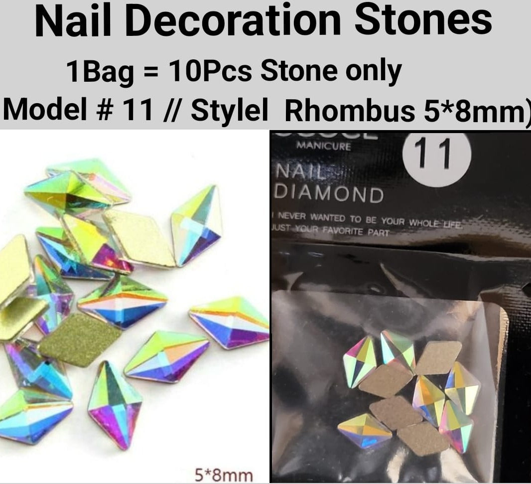 10pcs 3D Nail Art Rhinestones Flat Shaped Elongated Glass Colorful Stones Model 11 Style Rhombus 5*8mm Jargod