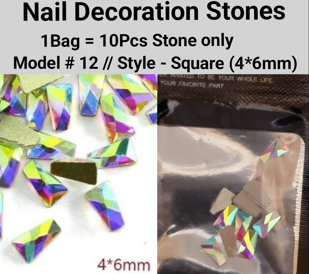 10pcs 3D Nail Art Rhinestones Flat Shaped Elongated Glass Colorful Stones Model 12 Style Square 4*6mm Jargod