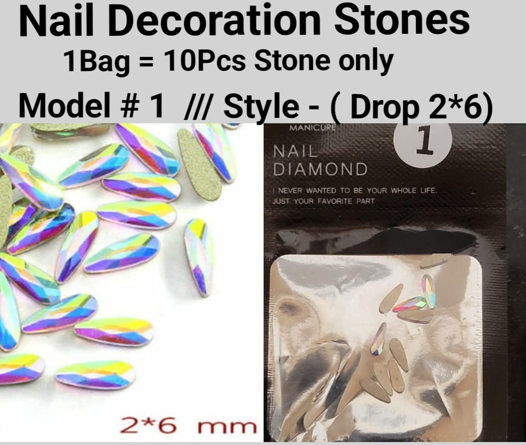 10pcs 3D Nail Art Rhinestones Flat Shaped Elongated Glass Colorful Stones Model 01 Style Drop 2*6mm Jargod