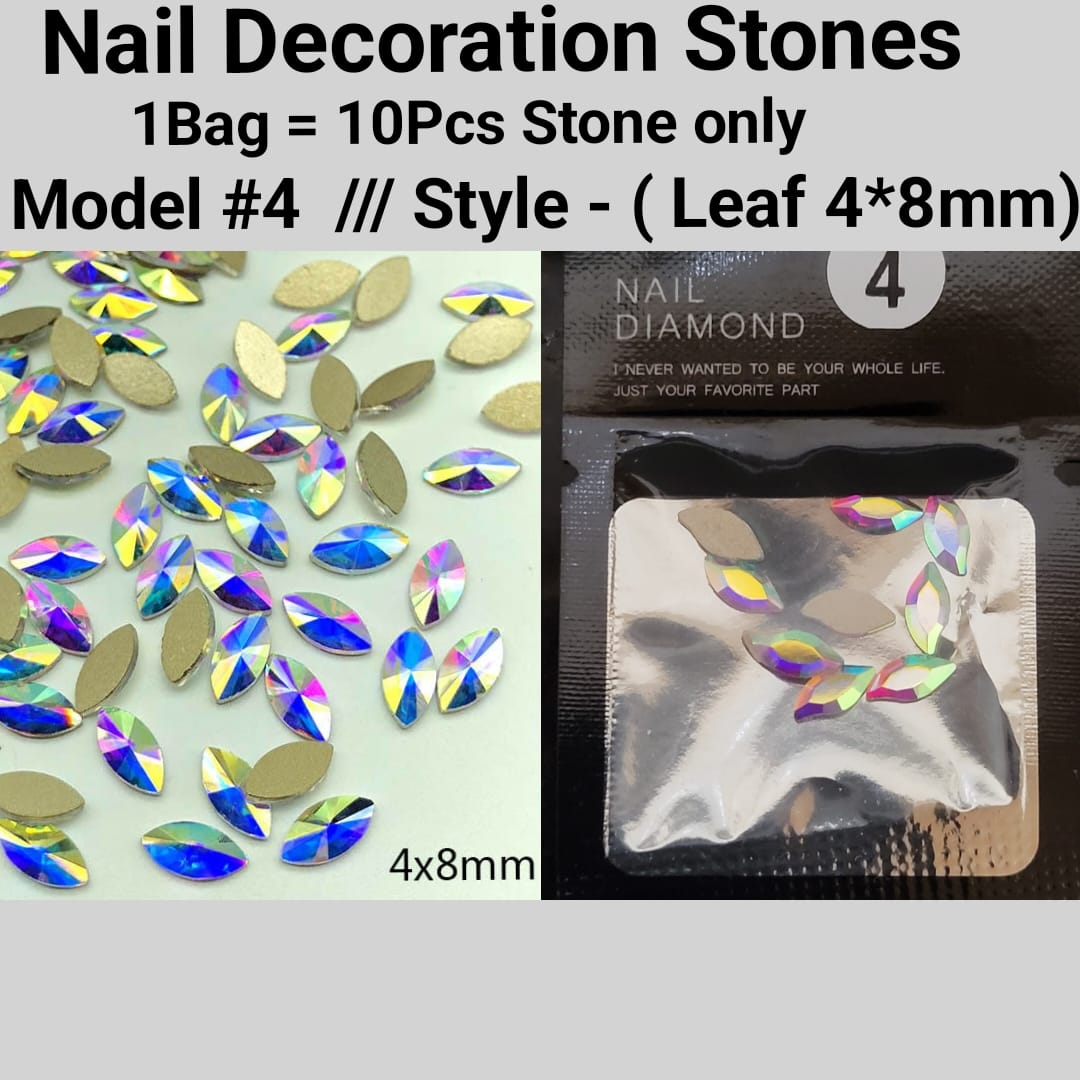 10pcs 3D Nail Art Rhinestones Flat Shaped Elongated Glass Colorful Stones Model 04 Style Leaf 4*8mm Jargod