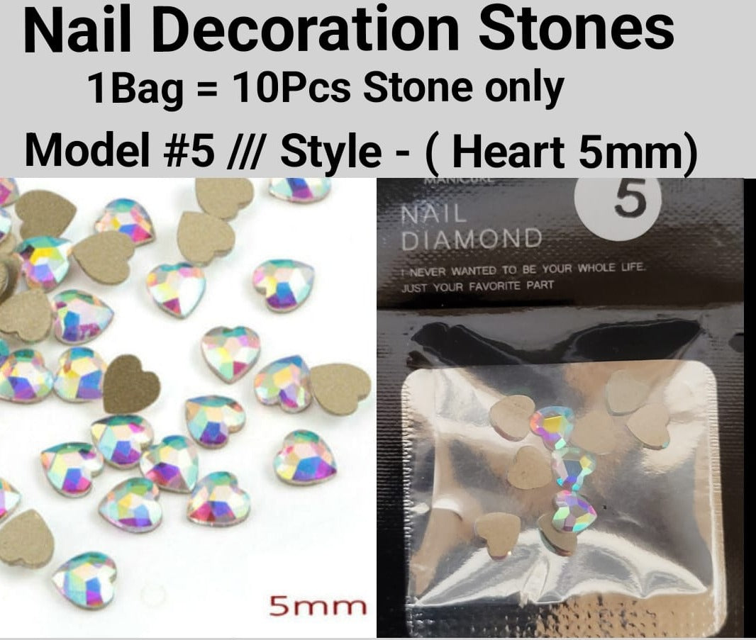 10pcs 3D Nail Art Rhinestones Flat Shaped Elongated Glass Colorful Stones Model 05 Style Heart 5mm Jargod