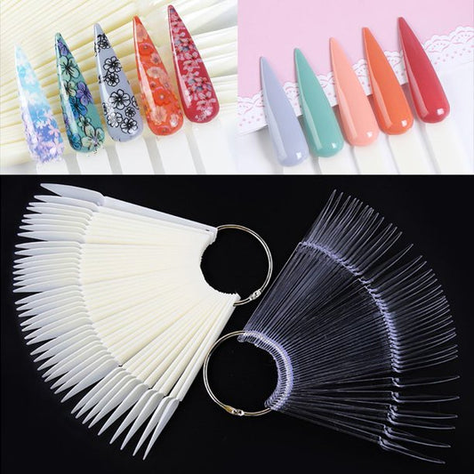 50 PCS Stiletto French Nail Polish Display Practice Tips Fan Board Style False Nail Art Tools CHOOSE Natural Clear Black Color Jargod