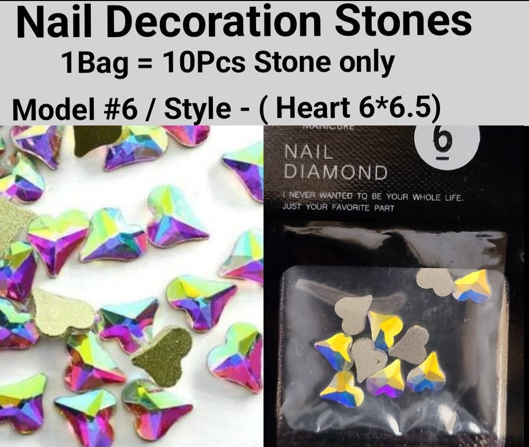 10pcs 3D Nail Art Rhinestones Flat Shaped Elongated Glass Colorful Stones Model 06 Style Heart 6*6.5mm Jargod