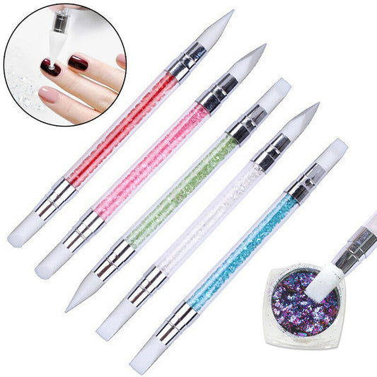 2 Way Nail Art Brush Silicone Head Carving Emboss Sculpture Acrylic Dotting Tool JARGOD
