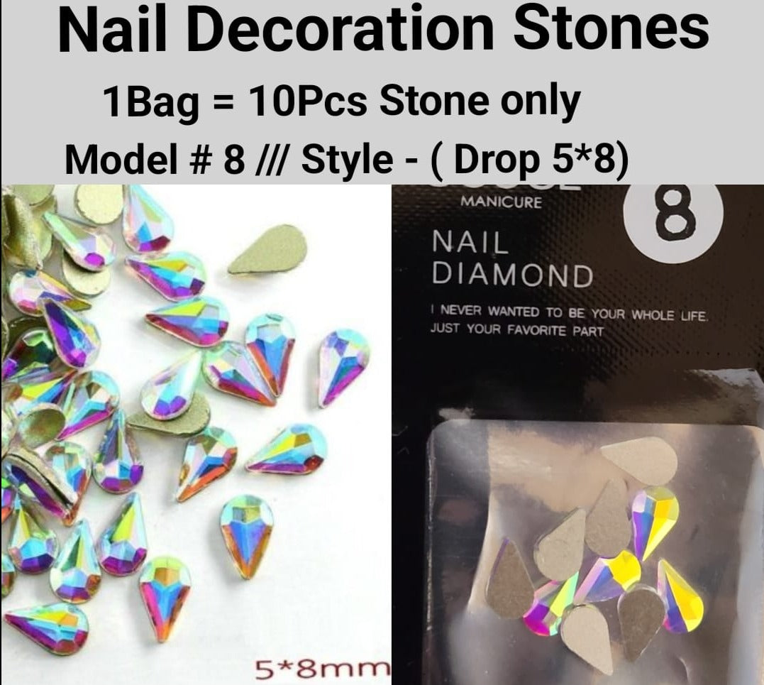 10pcs 3D Nail Art Rhinestones Flat Shaped Elongated Glass Colorful Stones Model 08 Style Drop 5*8mm Jargod