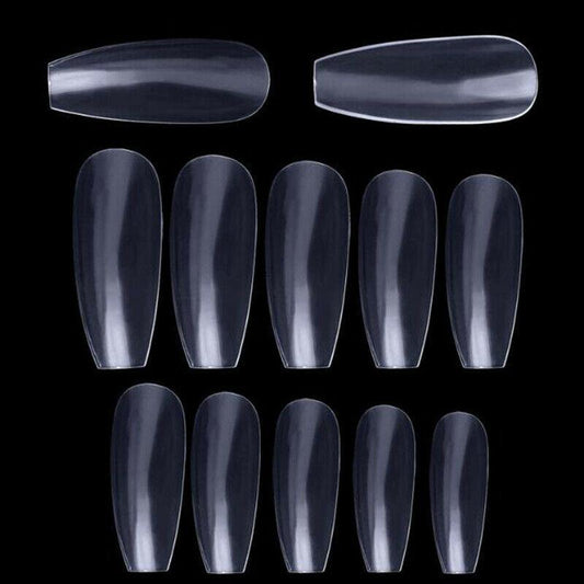 600 pcs Coffin Shape Fake Nail Tips False Nails 10 Sizes- for Nail Salons and DIY Nail Art by JARGOD (Natural)