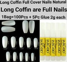 Load image into Gallery viewer, 100Pc Long Ballerina/Long Coffin/Long Almond/Long Oval/Full Cover Square False Nail Tips Fake Nails False Nails Artificial Nails Tips in Bag Jargod