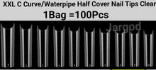 Load image into Gallery viewer, XXL C Curve / Waterpipe / Half Tube Half Cover French Artificial False Nail Tips 100Pc in Bag CHOOSE Clear/ Natural Jargod
