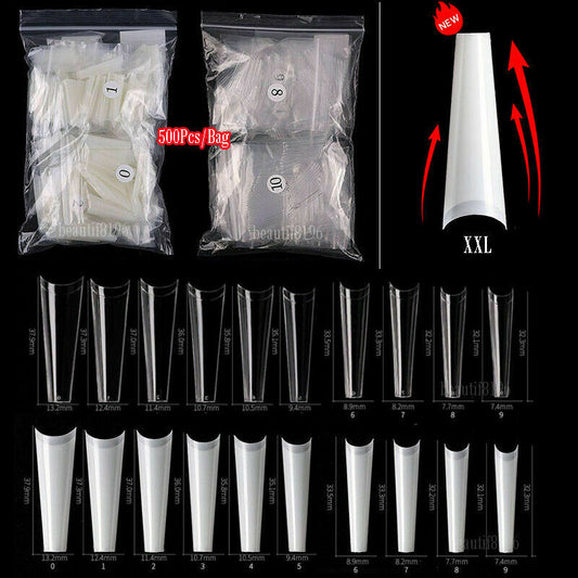 XXL Flat French Curve Coffin Half Cover French Artificial False Nail Tips 500 Pcs Jargod