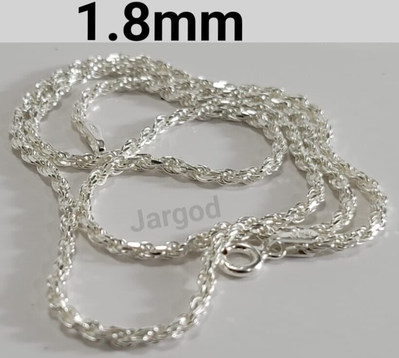 Real Solid 925 Sterling Silver Rope Diamond-Cut Chain Necklace 1.8mm Italy Jargod