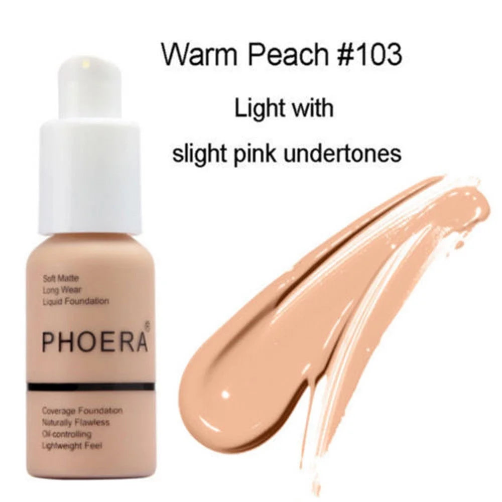 Phoera Foundation Makeup Full Coverage Liquid Base Brighten Long Lasting (Pack of Four Bottles)