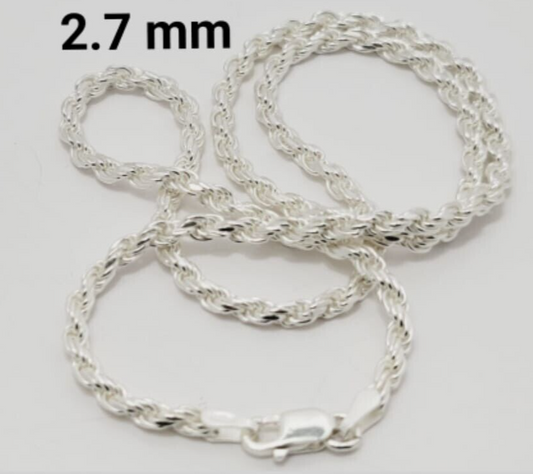 Real Solid 925 Sterling Silver Rope Diamond-Cut Chain Necklace 2.7mm Italy Jargod