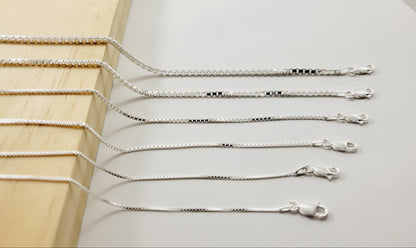 JARGOD Real Solid 925 Sterling Silver Diamond Cut Box Chain Necklace 1mm - Made in Italy