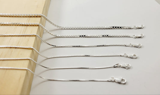 925 Sterling Silver Box Chain Diamond Cut Chain Necklace 19 Gauge/1mm Italy Jargod