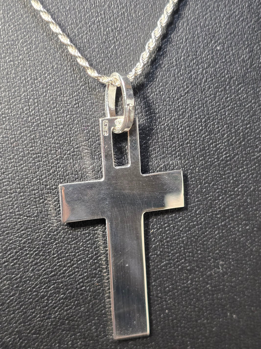 Flat Cross pendant 925 Sterling Solid Silver for Men Women Made in Italy JARGOD
