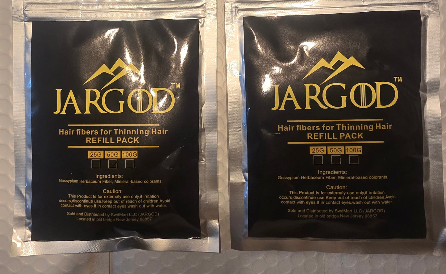 2 Pack Black Hair Building Fibers Refill Bag 50grams/1.76oz Each Refill Bag by Jargod