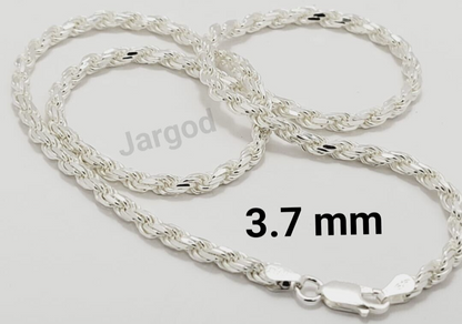 JARGOD Real Solid 925 Sterling Silver Rope Chain Diamond Cut Necklace 3.7mm - Made in Italy
