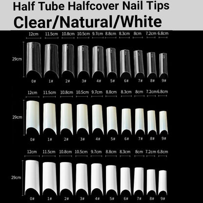 C Curve Waterpipe Half tube Half Cover Nail Tips Artificial False Acrylic UV Gel nail tips 500 Pcs Jargod