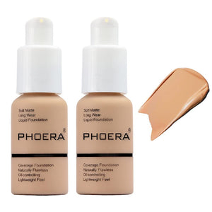 Phoera Foundation Makeup Full Coverage Liquid Base Brighten Long Lasting Twin Pack