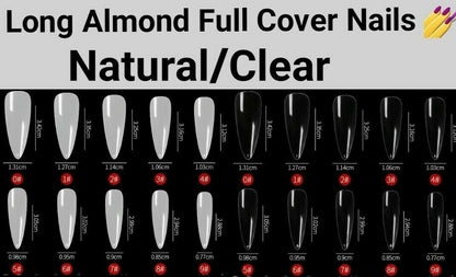 100pc Long Almond Full Cover Fake Nails False Nail tips Artificial Nails Press on nails CHOOSE Clear/Natural Jargod