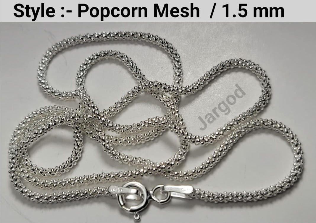 925 Sterling Silver Popcorn Mesh Chain Necklace 1.5mm Italy Jargod