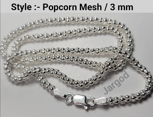 JARGOD 925 Sterling Silver Popcorn Mesh Chain Necklace 3mm - Made in Italy