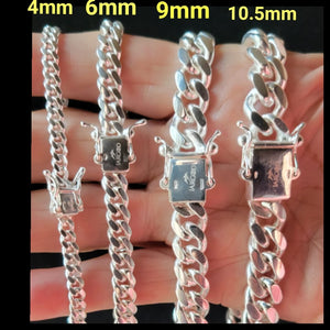 Real Solid 925 Sterling Silver Miami Cuban Chain Necklace Box Lock Clasp 9mm Italy Jargod