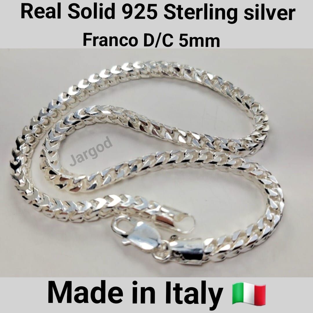 Real Solid 925 Sterling Silver Franco Diamond Cut Chain Necklace 5mm Italy Jargod