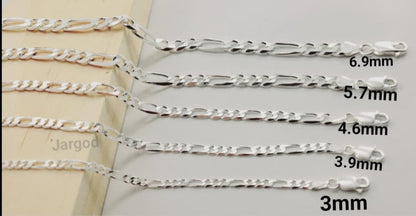 JARGOD Real Solid 925 Sterling Silver Figaro Diamond Cut Chain Necklace Bracelet - Made in Italy