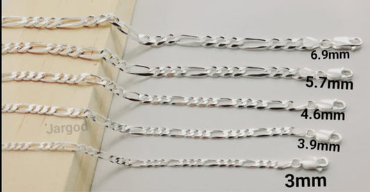 JARGOD Real Solid 925 Sterling Silver Figaro Diamond Cut Chain Necklace Bracelet - Made in Italy