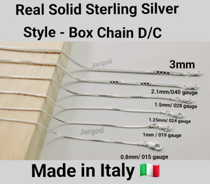925 Sterling Silver Box Chain Diamond Cut Chain Necklace 24 Gauge/1.25mm Italy Jargod