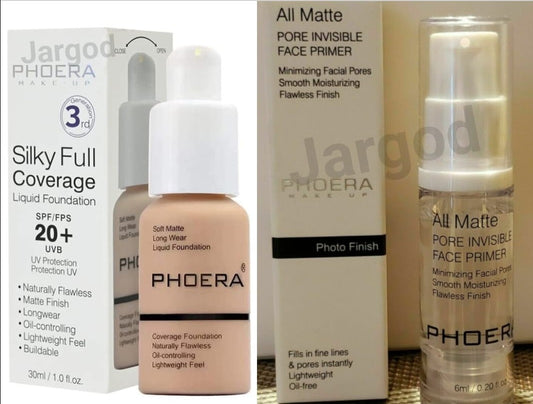 Phoera Foundation Makeup Full Coverage Foundation 30ml + Phoera Primer 6ml Bottle