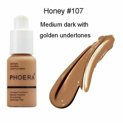 Twin Pack Phoera Foundation Makeup Full Coverage Liquid Base Brighten Long Lasting Twin Pack