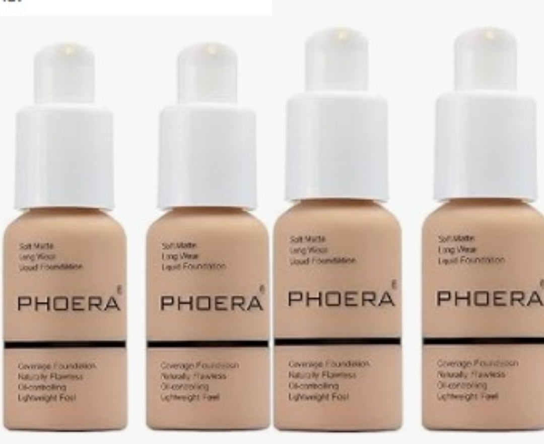 Phoera Foundation Makeup Full Coverage Liquid Base Brighten Long Lasting (Pack of Four Bottles)