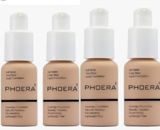 Phoera Foundation Makeup Full Coverage Liquid Base Brighten Long Lasting (Pack of Four Bottles)