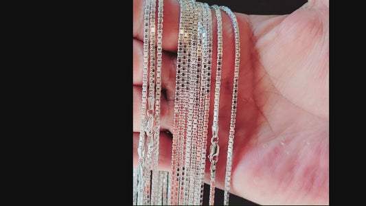 925 Sterling Silver Box Chain Diamond Cut Chain Necklace 19 Gauge/1mm Italy Jargod