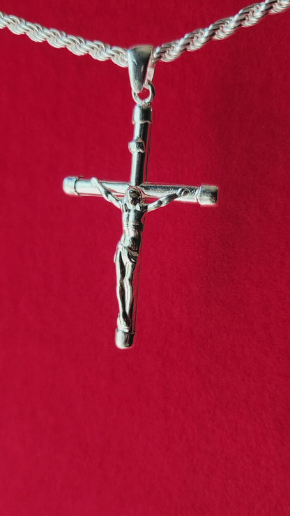 JARGOD Real Solid 925 Sterling Silver Crucifix Cross Pendant (Large) — Made in Italy, Men Women