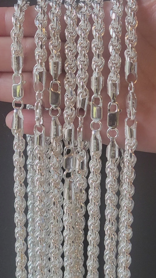 Jargod 3.7mm Solid 925 Sterling Silver Rope Chain Diamond-Cut Braided Chain Necklace