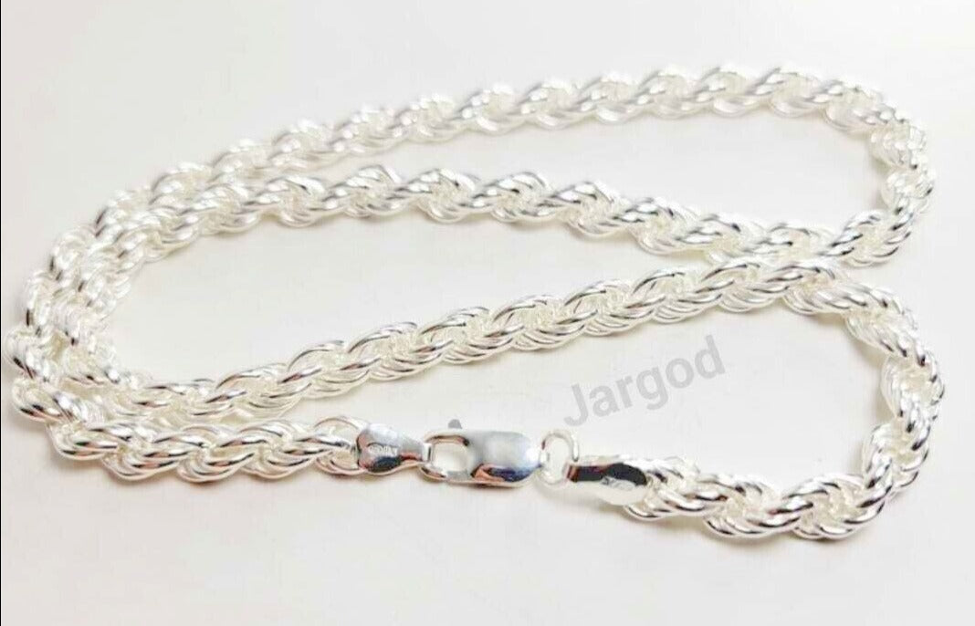 JARGOD Real Solid 925 Sterling Silver Rope Chain Necklace 5.5mm - Made in Italy
