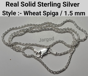 Real Solid 925 Sterling Silver Wheat Spiga Chain Necklace 1.5mm Italy Jargod