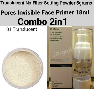 PHOERA No Filter Setting Powder Loose Face Translucent Foundation Makeup Puff  5gms + Phoera Primer 18ml Bottle Full Size Combo