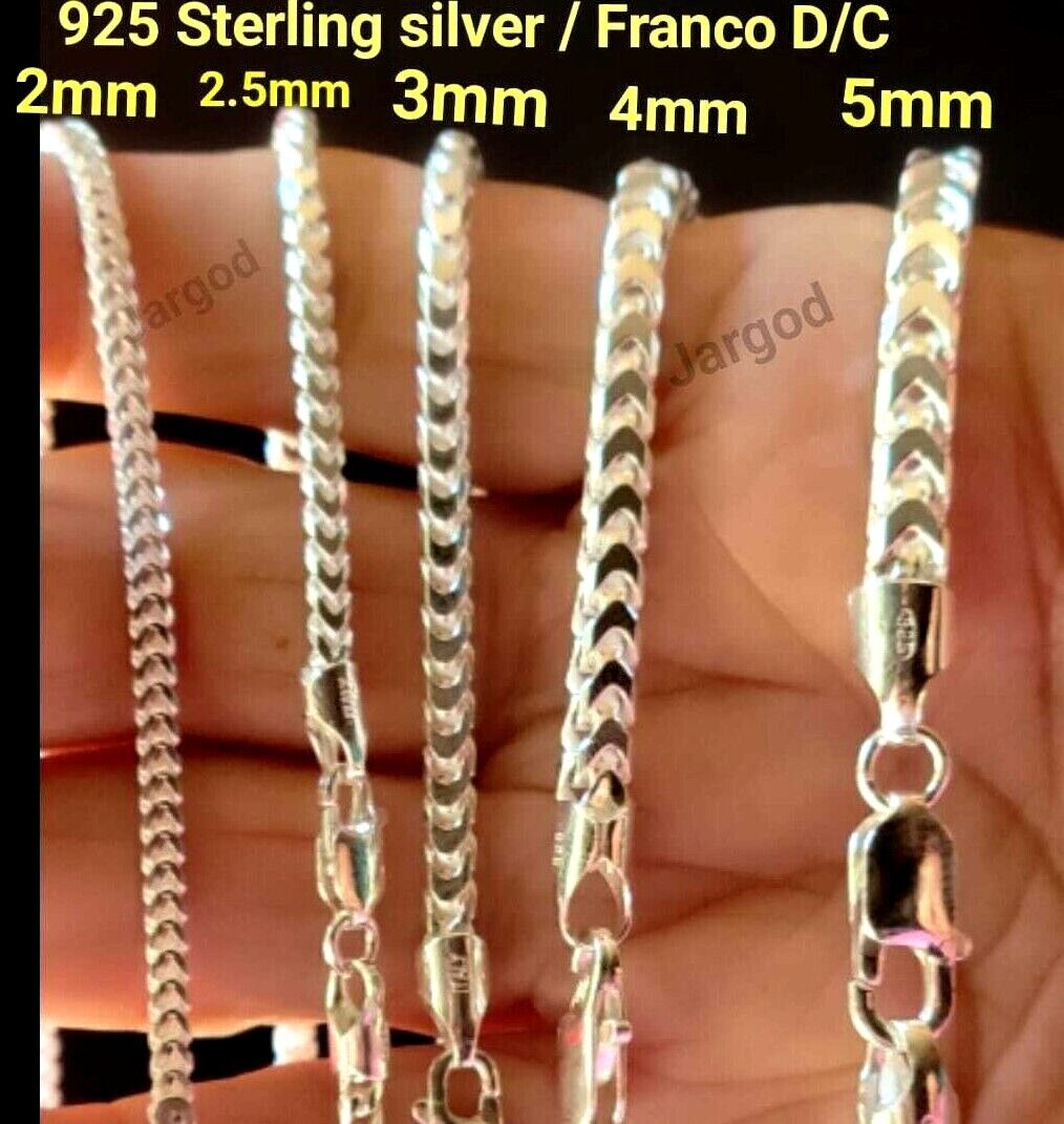 JARGOD Real Solid 925 Sterling Silver Franco Diamond Cut Chain Necklace 5mm - Made in Italy