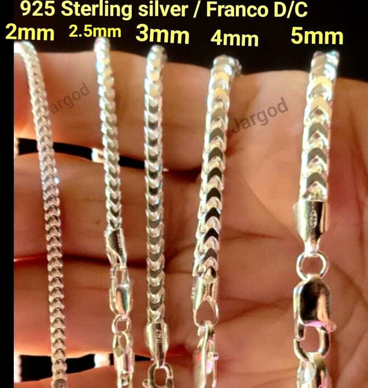 Real Solid 925 Sterling Silver Franco Diamond Cut Chain Necklace 2.5mm Italy Jargod
