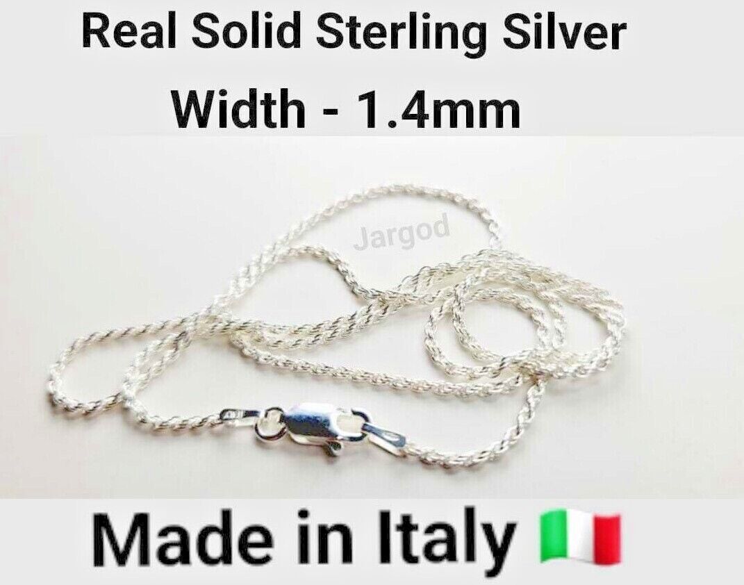 Real Solid 925 Sterling Silver Rope Chain Necklace 1.4mm Italy Jargod