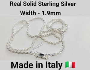 Real Solid 925 Sterling Silver Rope Chain Necklace 1.9 mm Italy Jargod
