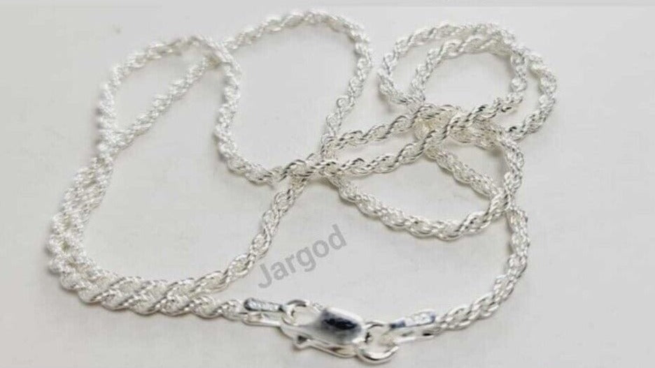 JARGOD Real Solid 925 Sterling Silver Rope Chain Necklace 1.9mm - Made in Italy